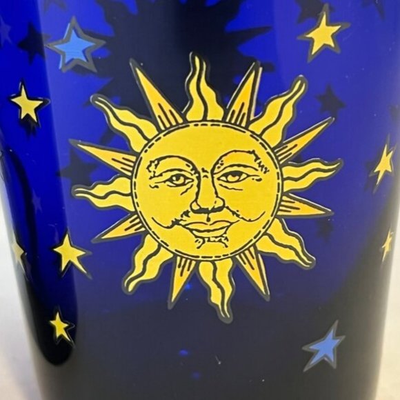 Vintage Libbey Cobalt Blue Celestial Sun Moon Stars Glass Cup Tumbler - Picture 3 of 9